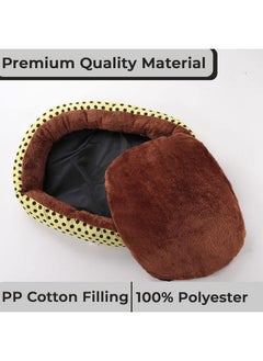 Kuber Industries Dog & Cat Bed|Soft Plush Top Pet Bed|Oxford Cloth Polyester Filling|Medium Washable Dog Bed|Circular Cat Bed With Rise-Edge Pillow|Qy039Yc-M|Yellow & Coffee  - Image 4