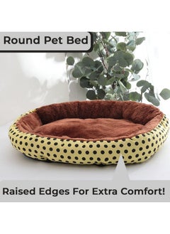 Kuber Industries Dog & Cat Bed|Soft Plush Top Pet Bed|Oxford Cloth Polyester Filling|Medium Washable Dog Bed|Circular Cat Bed With Rise-Edge Pillow|Qy039Yc-M|Yellow & Coffee  - Image 3