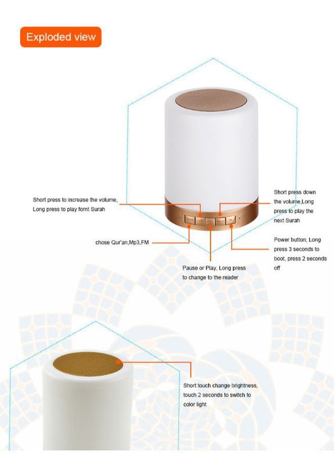 NIBEMINENT Portable Wireless Touch LED Speaker With Remote Control White - Image 5