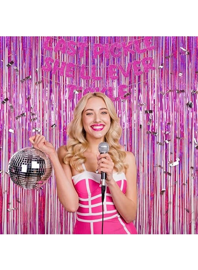 2 حزمة 3.28 قدم × 6.56 قدم الساخن الوردي Tinsel رقائق حافة ستائر الخلفية، شراق رقائق Tinsel ستائر للحزب صورة منطقة الديكور، ورد الأحمر - Image 3