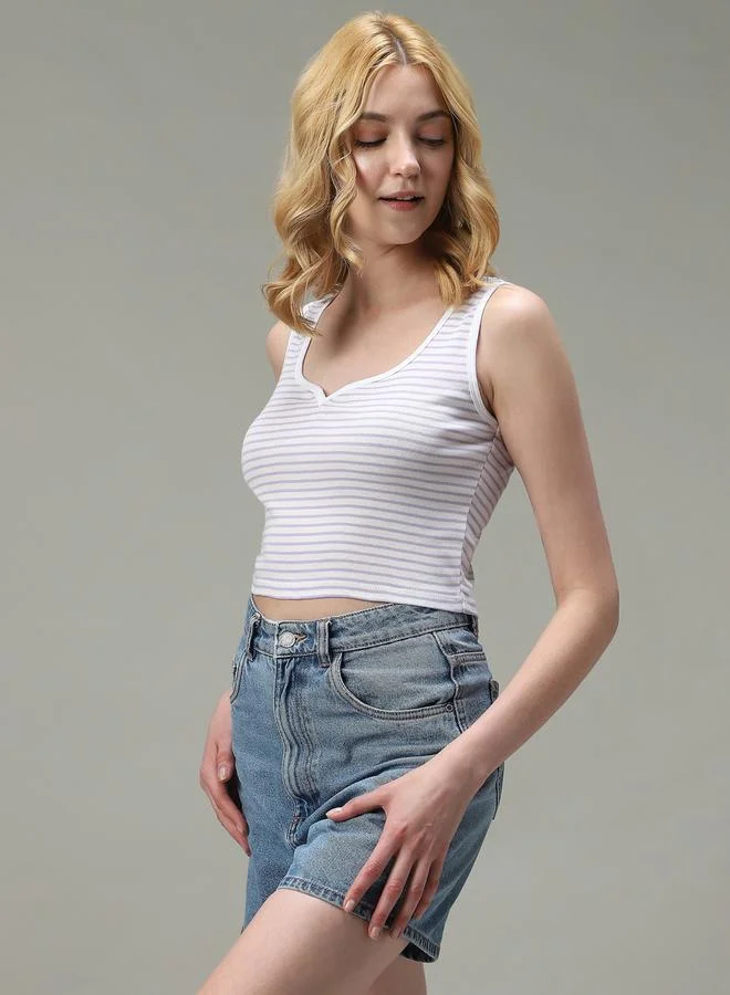 OUTZIDR Lilac Striped Ribbed Tank