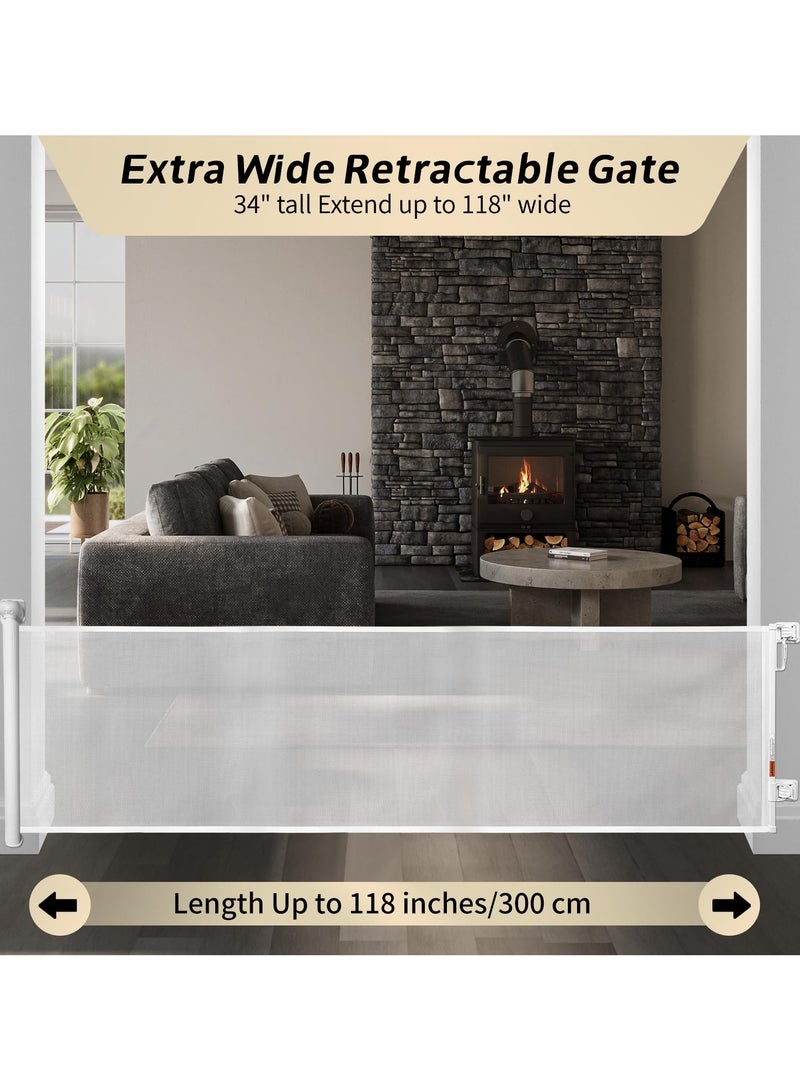 Mr. Penda Retractable Baby Gate, 300cm Extra Wide Safety Gate, 86cm Tall Mesh Panel with Auto Lock, for Doorways Stairs and Hallways for Babies and Pets (White) - Image 2