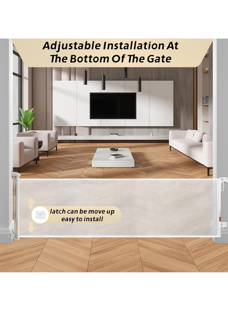 Mr. Penda Retractable Baby Gate, 300cm Extra Wide Safety Gate, 86cm Tall Mesh Panel with Auto Lock, for Doorways Stairs and Hallways for Babies and Pets (White) - Image 4