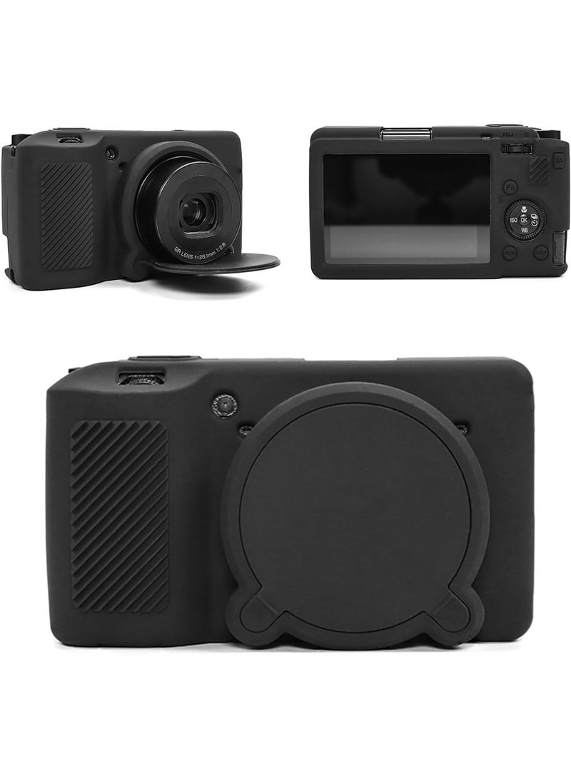 حالة الكاميرا لـ Ricoh GR III / GR III X ، حالة حماية سيليكون ناعمة رقيقة للغاية خفيفة الوزن لـ GR IIIx / GR III / GR3x / GR3 الكاميرا مع غطاء عدسة قابل للفصل (أسود) - Image 1