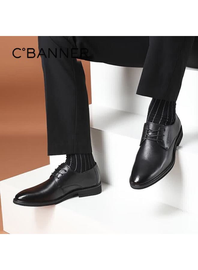 C.banner First Layer Cowhide Classic Business Men's Casual Dress Derby Shoes Black Size 44 - Image 1