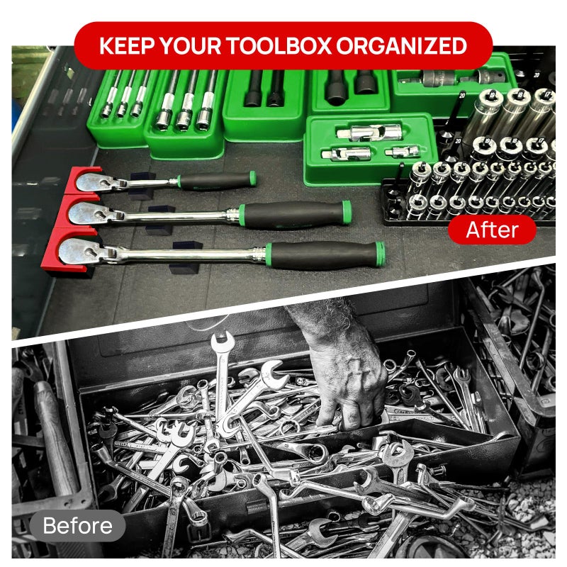 LookFox Ratchet Organizer Kit - 3 Pack Set, with Strong Magnets, Ratchet Organizer for Tool Box Drawer, Keep Tools Organized, for Garage, Workshop (Red/Black) - Image 5
