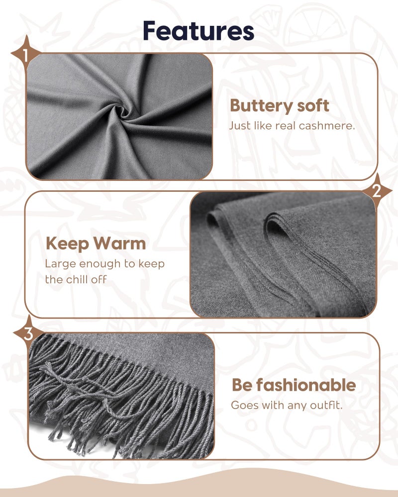MaaMgic Womens Large Soft Cashmere Feel Pashmina Shawls Wraps Winter Light Scarf, One Size, Dark Gray - Image 5