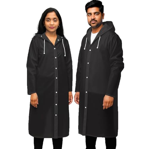 Pivalo EVA Waterproof Rain Coat Hooded Universal Outdoor Water Resistant Portable Suit for Men Women Boys & Girls (Universal Size,1 Pc Black) - Image 1