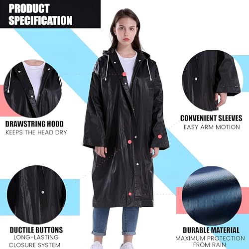 Pivalo EVA Waterproof Rain Coat Hooded Universal Outdoor Water Resistant Portable Suit for Men Women Boys & Girls (Universal Size,1 Pc Black) - Image 4