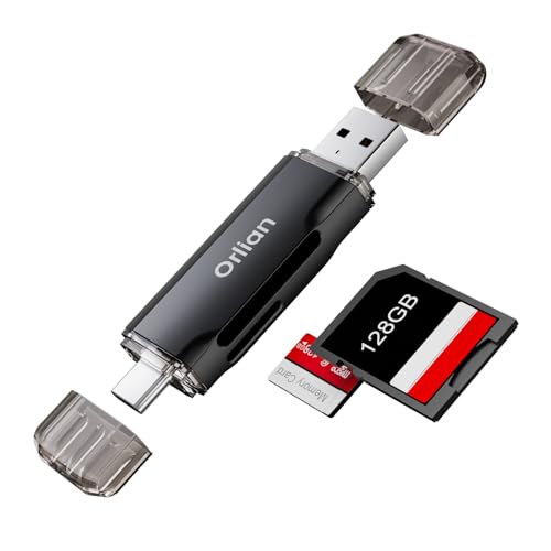Orlian USB 3.0 SD Card Reader,Dual Slots USB 3.0 Type C to Micro SD Card Adapter, Memory Card Reader Adapter for MicroSD, SDHC, SDXC, RS-MMC, MMC, Compatible with Laptop, iphone 16/15,MacBook Android (Black) - Image 1