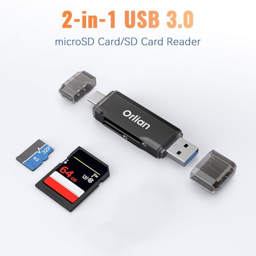 Orlian USB 3.0 SD Card Reader,Dual Slots USB 3.0 Type C to Micro SD Card Adapter, Memory Card Reader Adapter for MicroSD, SDHC, SDXC, RS-MMC, MMC, Compatible with Laptop, iphone 16/15,MacBook Android (Black) - Image 2
