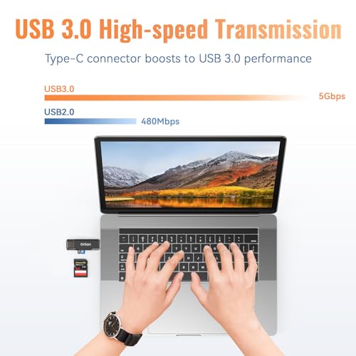 Orlian USB 3.0 SD Card Reader,Dual Slots USB 3.0 Type C to Micro SD Card Adapter, Memory Card Reader Adapter for MicroSD, SDHC, SDXC, RS-MMC, MMC, Compatible with Laptop, iphone 16/15,MacBook Android (Black) - Image 3