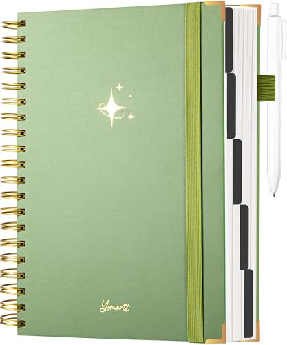 Yoment Leather Spiral Notebooks for Work Thick 5 Subject Notebook College Ruled with Dividers 360 Pages B5 Hardcover Lined Journals for Women Men Writing, Green - Image 1