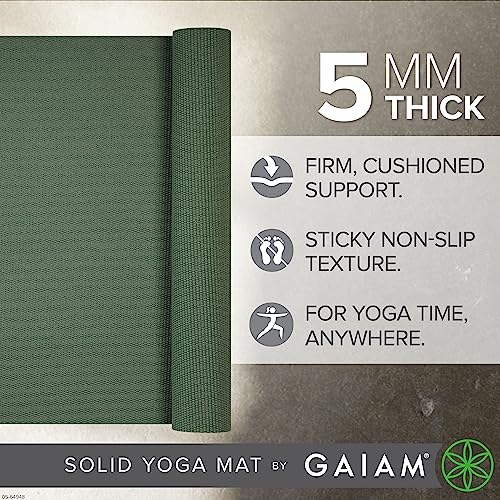 Gaiam Yoga Mat Premium Solid Color Non Slip Exercise Fitness Mat for All Types of Yoga Pilates Floor Workouts Sagebrush 5mm - Image 3