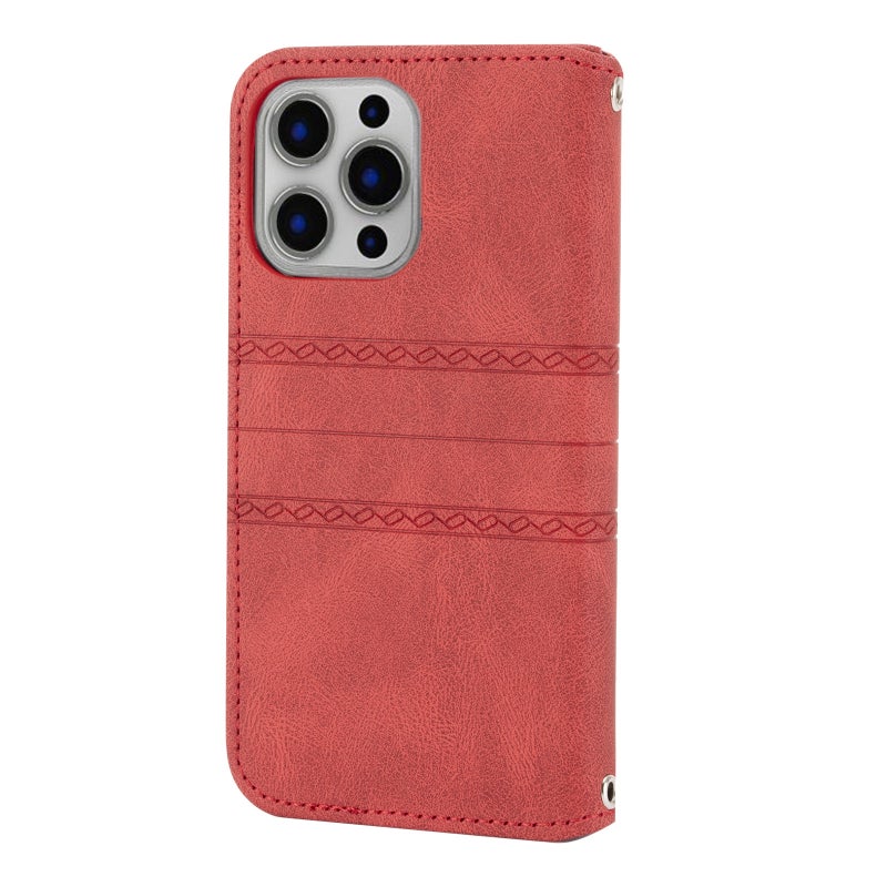 BURAQ Case Cover For iPhone 14 Pro Max Embossed Striped Magnetic Case (Red) - Image 3
