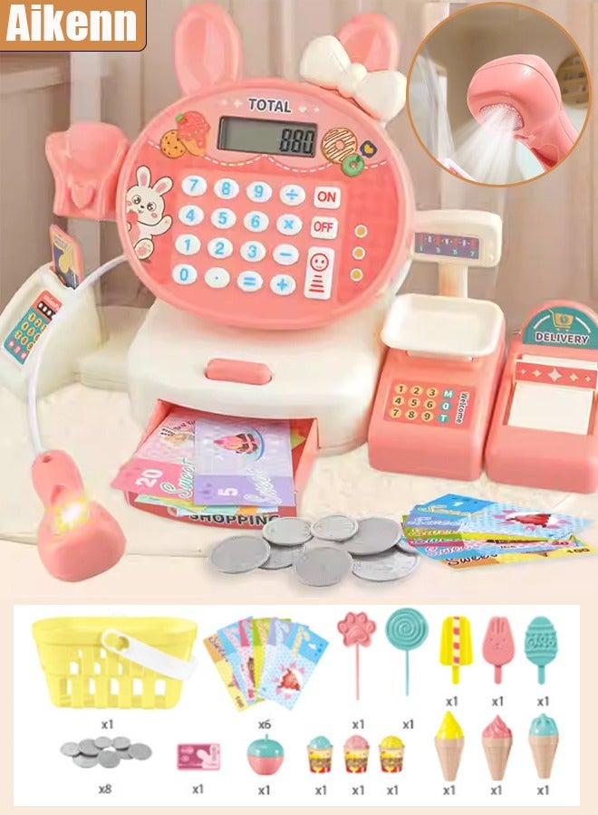 Aikenn Smart Cash Register Toy Cash Register With Calculator Toy Multi-Function Simulated Cash Register Toy Role Play Electric Cash Register Play House Cash Register Supermarket Cash Register Toy With Light And Music Suitable For Children Over 3 Years Old (Pink) - Image 1