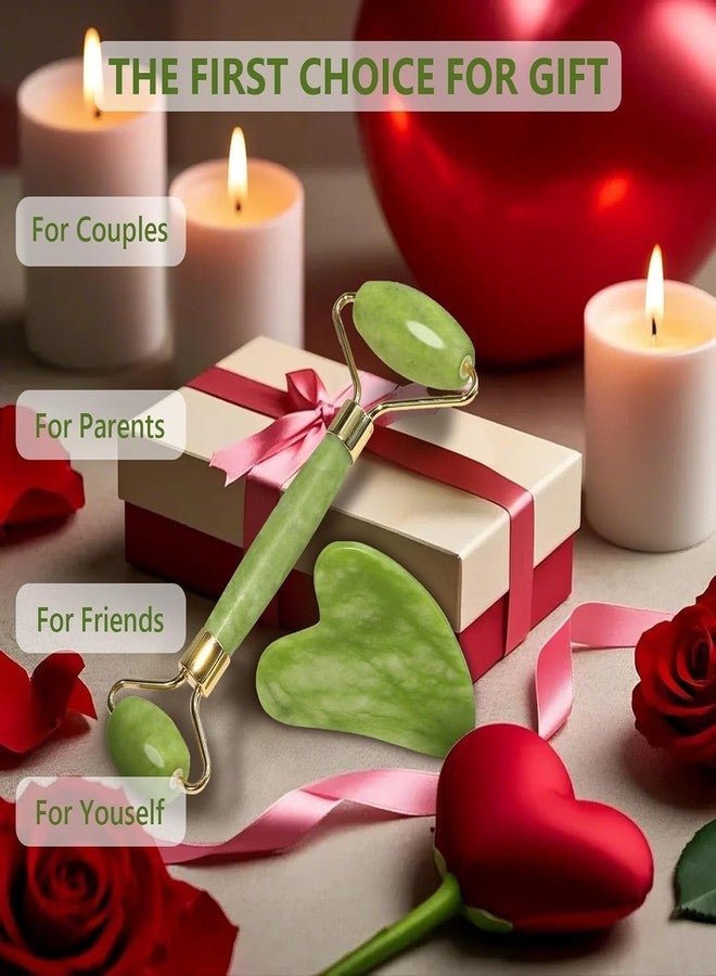 FEDDE Face Jade Roller Set for Facial Massage - Reduces Eye Puffiness and Skincare Routine Green - Image 2