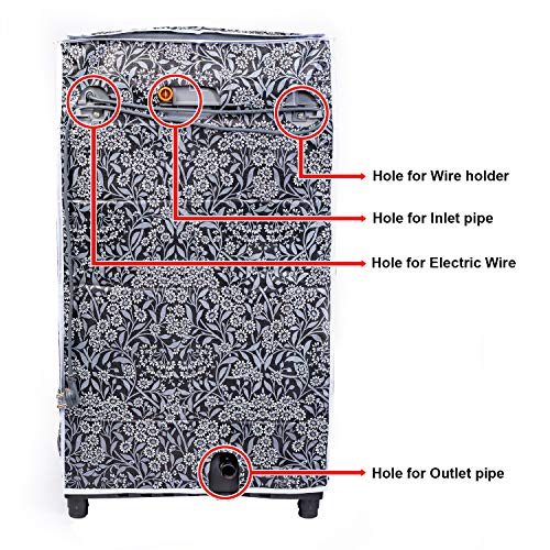Vintage Pro Washing Machine Cover Suitable for Top Load Samsung Back Panel 6 Kg, 6.5 Kg, 7 Kg, 7.5 Kg, 8 Kg (55cmsX55cmsX92cms, Black Flower) - Image 5