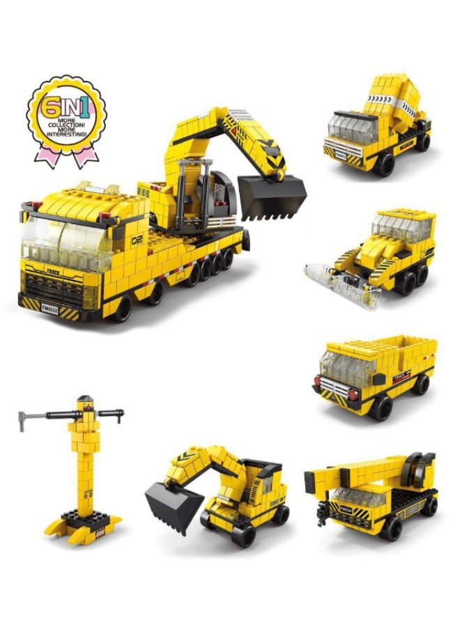 Loquat 6-in-1 Engineering Vehicles Building Blocks Set, Construction Team Building Toys, Excavator/Dump Truck/Loader/Forklift/Crane Toy Set, STEM Learning Building Blocks Set, Ideal Gifts for Kids Age 6+ Y - Image 3