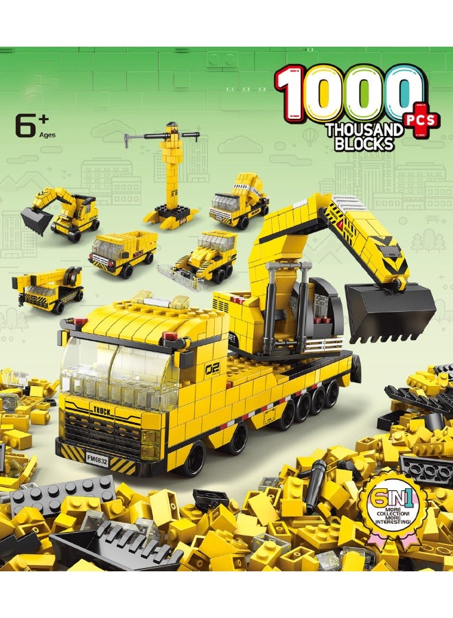 Loquat 6-in-1 Engineering Vehicles Building Blocks Set, Construction Team Building Toys, Excavator/Dump Truck/Loader/Forklift/Crane Toy Set, STEM Learning Building Blocks Set, Ideal Gifts for Kids Age 6+ Y - Image 1