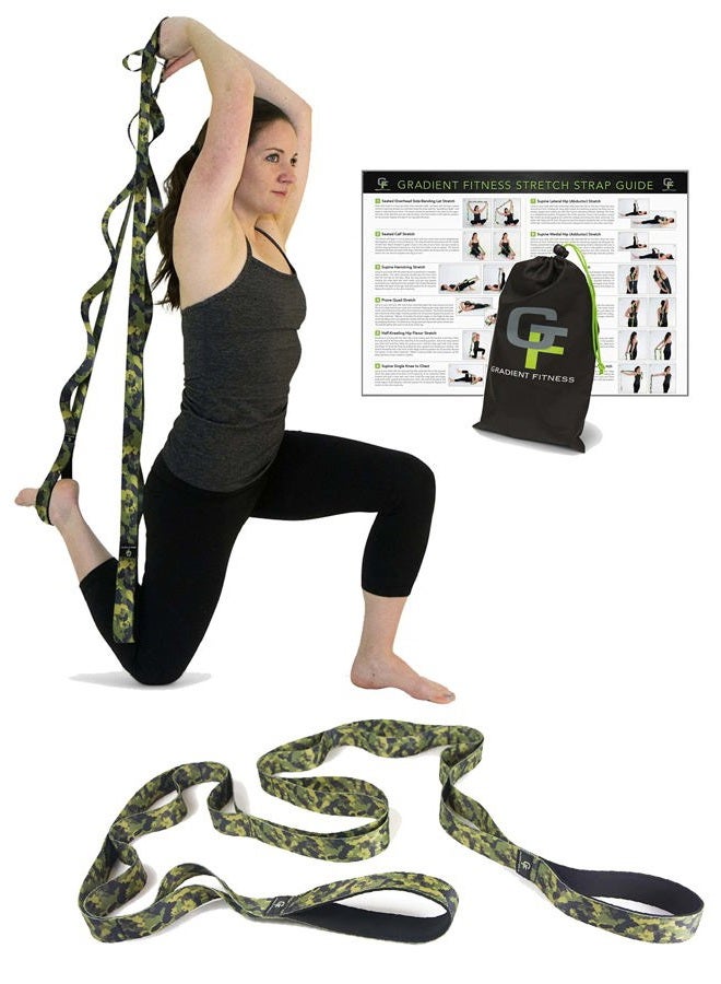Gradient Fitness Stretching Strap for Physical Therapy, 12 Multi-Loop Stretch Strap 1.5" W x 8' L, Neoprene Handles, Physical Therapy Equipment, Yoga Straps for Stretching, Leg Stretcher, (Camo) - Image 1