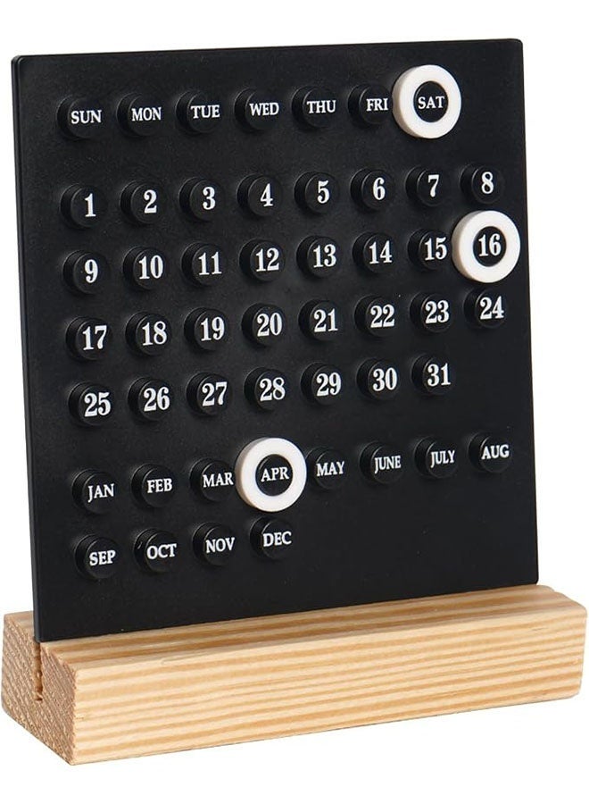MEIKENA Perpetual Calendar, Wooden Calendar for Desk, Stand Acrylic Calendar Desktop Decor for Living Room, Office, Shop, Bar, Desk Wood Calendar Display Week Month Day, Black - Image 1