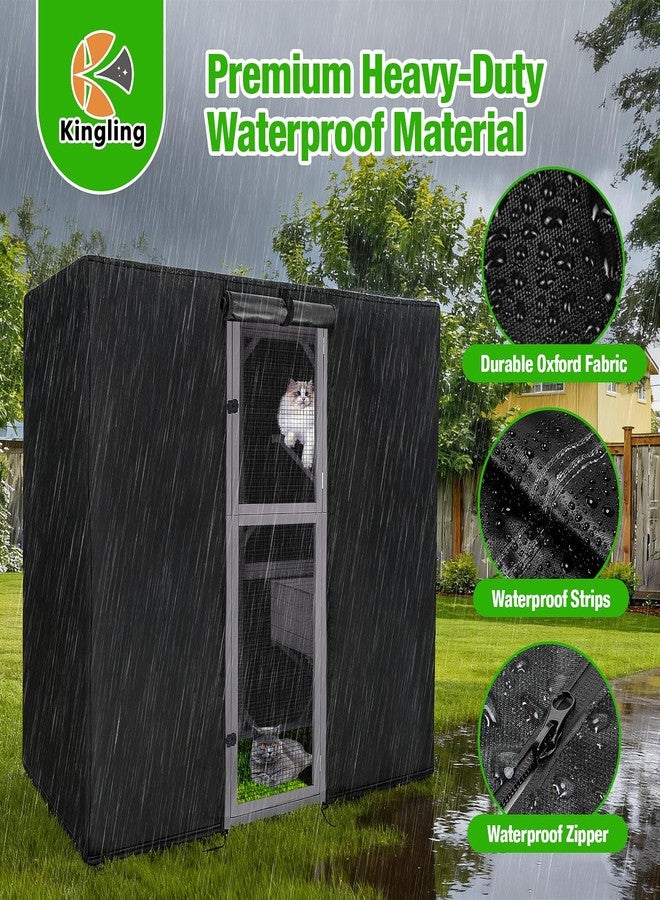 Kingling Outdoor Cat House Cover for Large Cat Catio Cat House, Universal Catio Cover Waterproof & Dustproof Pet Enclosure Cover for Cat Houses & Condos Black(Cover Only) - 63" L x 33" W x 70" H inch - Image 3