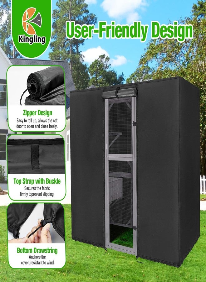 Kingling Outdoor Cat House Cover for Large Cat Catio Cat House, Universal Catio Cover Waterproof & Dustproof Pet Enclosure Cover for Cat Houses & Condos Black(Cover Only) - 63" L x 33" W x 70" H inch - Image 5