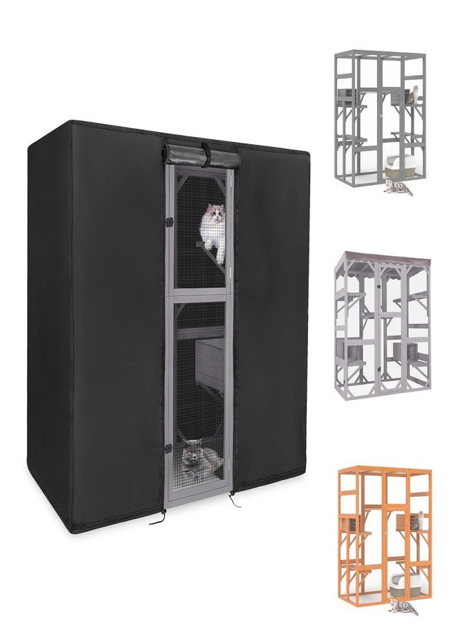 Kingling Outdoor Cat House Cover for Large Cat Catio Cat House, Universal Catio Cover Waterproof & Dustproof Pet Enclosure Cover for Cat Houses & Condos Black(Cover Only) - 63" L x 33" W x 70" H inch - Image 1