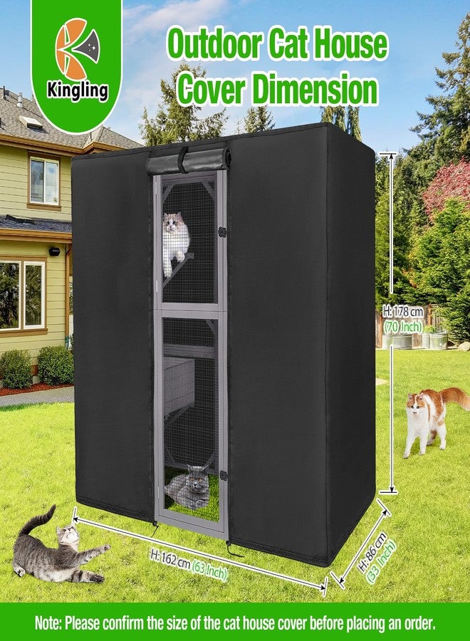 Kingling Outdoor Cat House Cover for Large Cat Catio Cat House, Universal Catio Cover Waterproof & Dustproof Pet Enclosure Cover for Cat Houses & Condos Black(Cover Only) - 63" L x 33" W x 70" H inch - Image 2