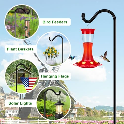 FEED GARDEN Adjustable Shepherd Hook Bird Feeder Pole with 7 Prongs Base, 108 Inch Tall 5/8 Inch Thick, Heavy Duty Outdoor Garden Poles for Hanging Bird Feeders, Plant Baskets, Black (1 Pack) - Image 4