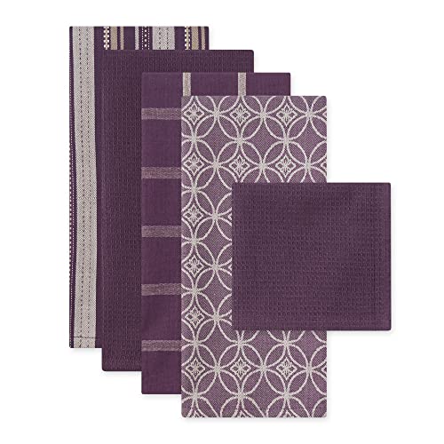 DII Assorted Woven Kitchen Set, Dishtowel, 18x28, Dishcloth, 13x13, Eggplant, 5 Piece - Image 2