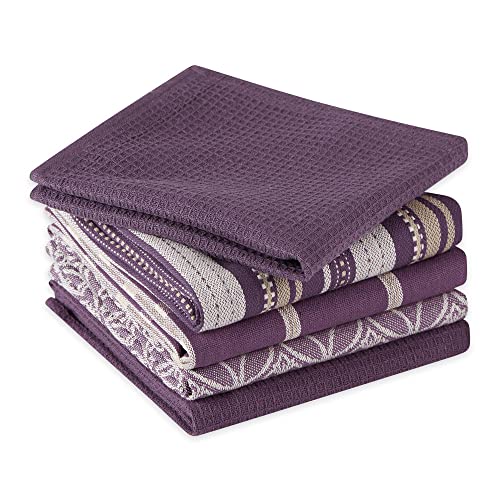 DII Assorted Woven Kitchen Set, Dishtowel, 18x28, Dishcloth, 13x13, Eggplant, 5 Piece - Image 3