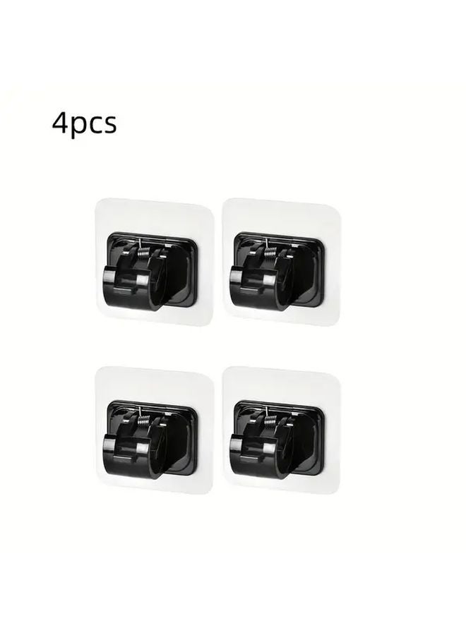 4pcs Black Adhesive Curtain Rod Brackets No Drill Installation Adjustable Height Angle - Image 1