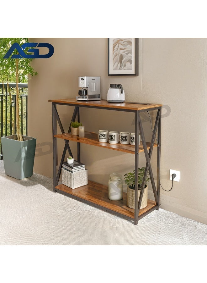 إيه جي دي طاولة كونسول من 3 طبقات مع قاعدة شحن مع رف تخزين ومخرج طاقة لكنبة المدخل والمدخل وغرفة المعيشة - Image 1