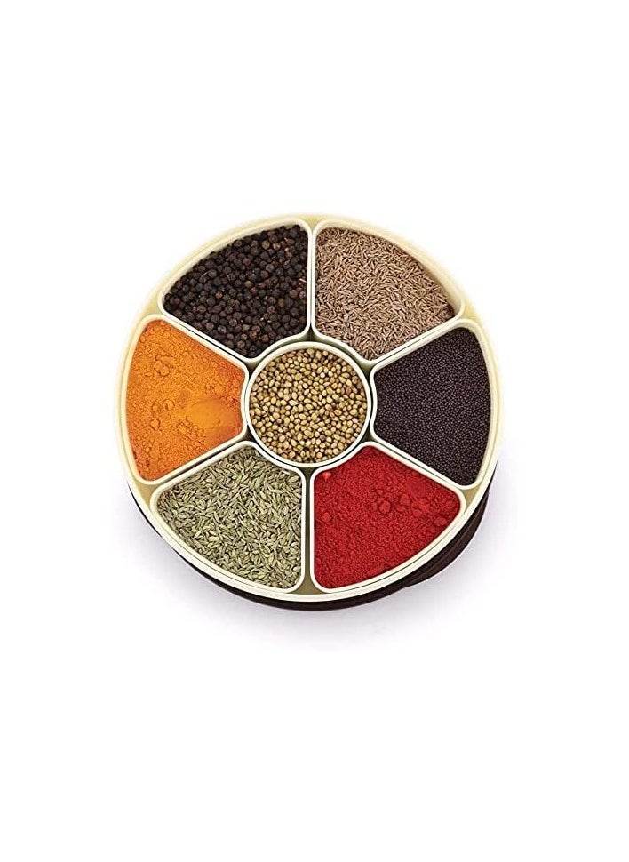 NAKODA - Nebula Spice Box with Spoon – 23cm Diameter, 7cm Height  7 Dividers for Spices, Masalas, and Dry Ingredients Airtight Lid - Image 1