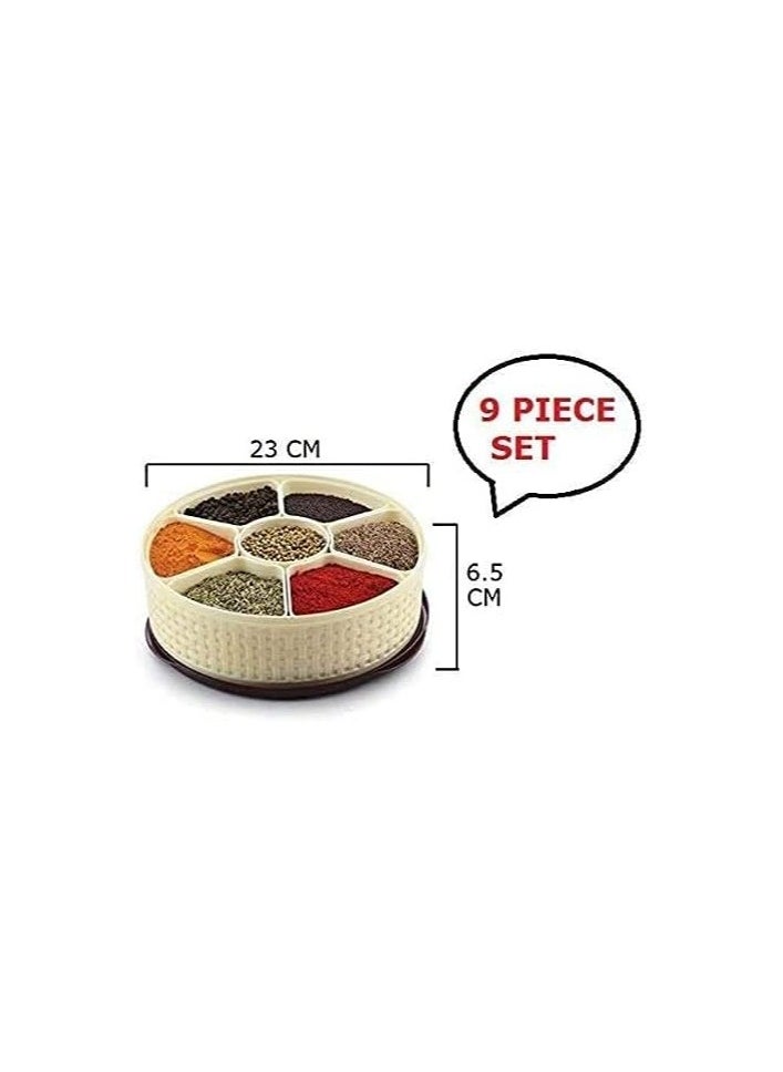 NAKODA - Nebula Spice Box with Spoon – 23cm Diameter, 7cm Height  7 Dividers for Spices, Masalas, and Dry Ingredients Airtight Lid - Image 1
