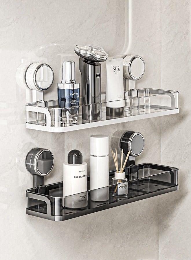 مجموعة من 2 رف تخزين متعدد الاستخدامات مثبت على الحائط بدون حفر، مثالي لتنظيم الحمام والمطبخ، رف تخزين، حامل دش، رف موفر للمساحة مناسب لتنظيم العناصر اليومية، هدية رائعة لافتتاح منزل جديد، باللونين الأبيض والأسود - Image 1