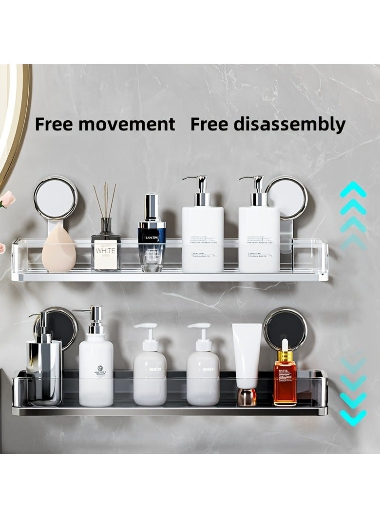 مجموعة من 2 رف تخزين متعدد الاستخدامات مثبت على الحائط بدون حفر، مثالي لتنظيم الحمام والمطبخ، رف تخزين، حامل دش، رف موفر للمساحة مناسب لتنظيم العناصر اليومية، هدية رائعة لافتتاح منزل جديد، باللونين الأبيض والأسود - Image 3