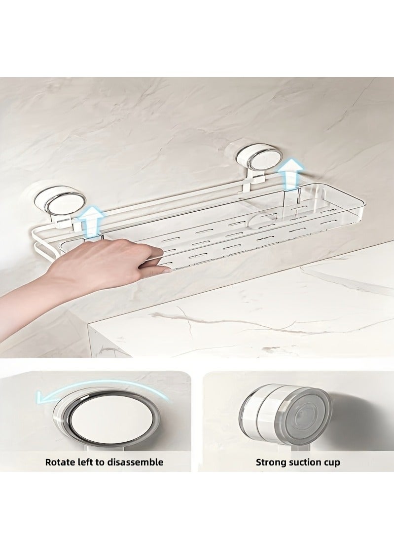 مجموعة من 2 رف تخزين متعدد الاستخدامات مثبت على الحائط بدون حفر، مثالي لتنظيم الحمام والمطبخ، رف تخزين، حامل دش، رف موفر للمساحة مناسب لتنظيم العناصر اليومية، هدية رائعة لافتتاح منزل جديد، باللونين الأبيض والأسود - Image 5