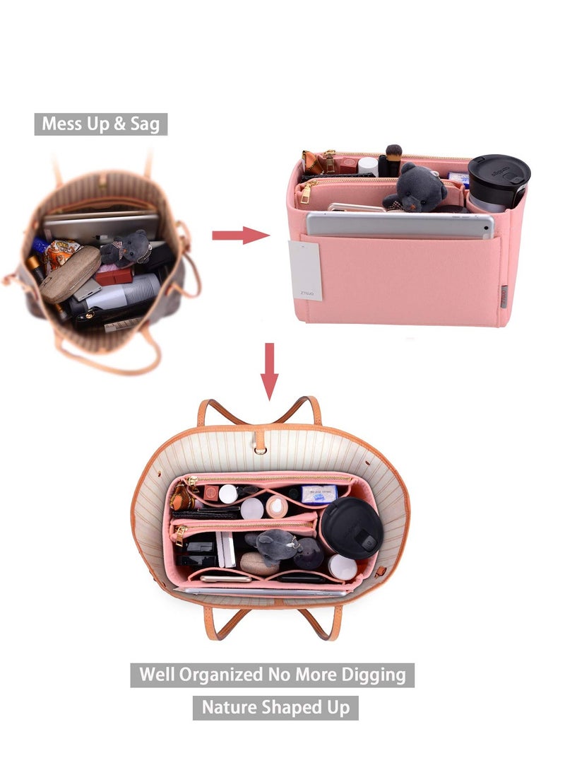 Excefore Purse Organizer, Felt Bag Organizer Purse Organizer, Insert Handbags for Women Closet, for LV Speedy, Neverfull, Graceful, Tote, 30x 13 x 26 CM, Pink  - Image 3