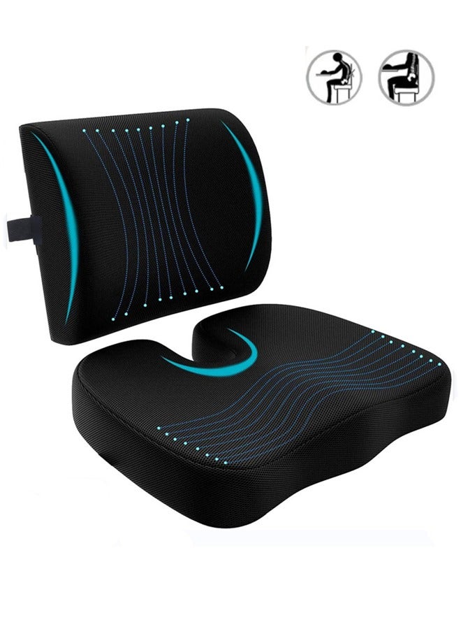 Rocket Flyer Seat Cushion, Lumbar Support Pillow Pure Memory Foam Seat Cushion and Lumbar Support Pillow Set Sciatica Lower Back/Coccyx Pain Relief - Ergonomic U-shaped design for office, car, gaming chair  - Image 1