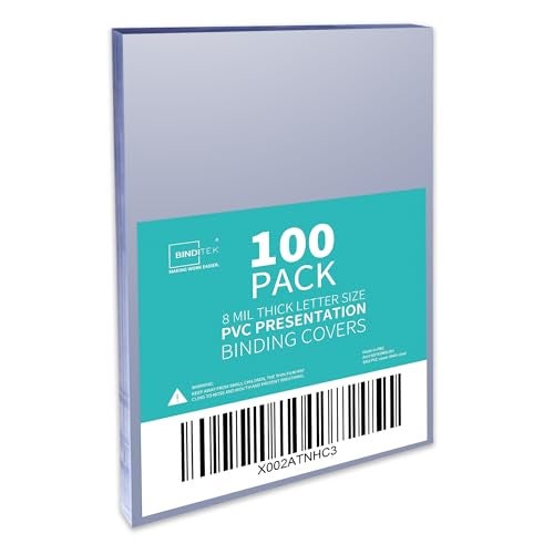 Binditek 100 Pack 8mil PVC Clear Binding Presentation Covers, Letter Size, 8.5 x 11 Inches, Square Corners, Un-Punched, Office Supplies - Image 1