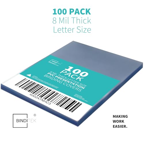 Binditek 100 Pack 8mil PVC Clear Binding Presentation Covers, Letter Size, 8.5 x 11 Inches, Square Corners, Un-Punched, Office Supplies - Image 2