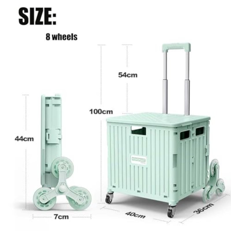 Foldable Utility Cart with Stair Climbing Wheels with 2 Eco - Friendly Bags, Collapsible Rolling Crate with Telescoping Handle, Shopping Trolle Handcart Grocery Book File Tool Art Supplies Teacher Sto - Image 5