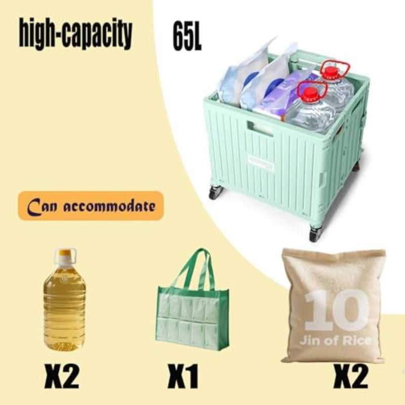 Foldable Utility Cart with Stair Climbing Wheels with 2 Eco - Friendly Bags, Collapsible Rolling Crate with Telescoping Handle, Shopping Trolle Handcart Grocery Book File Tool Art Supplies Teacher Sto - Image 2