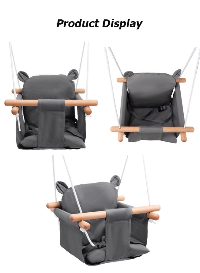 NIBEMINENT Secure Baby Swing Seat with Safety Belt - Baby Canvas and Wooden Swing Chair with Ear Décor Cushion - Hanging Indoor Swing for Infants & Baby Swing Outdoor - Tree Toddler Swing for Backyard Outside - Image 2