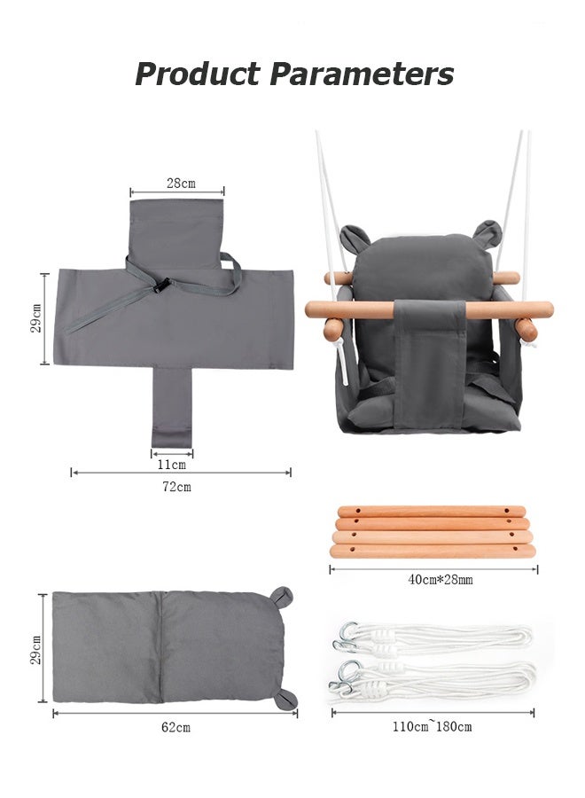 NIBEMINENT Secure Baby Swing Seat with Safety Belt - Baby Canvas and Wooden Swing Chair with Ear Décor Cushion - Hanging Indoor Swing for Infants & Baby Swing Outdoor - Tree Toddler Swing for Backyard Outside - Image 4