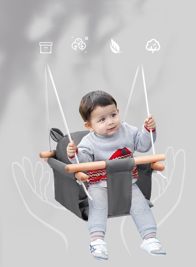 NIBEMINENT Secure Baby Swing Seat with Safety Belt - Baby Canvas and Wooden Swing Chair with Ear Décor Cushion - Hanging Indoor Swing for Infants & Baby Swing Outdoor - Tree Toddler Swing for Backyard Outside - Image 5