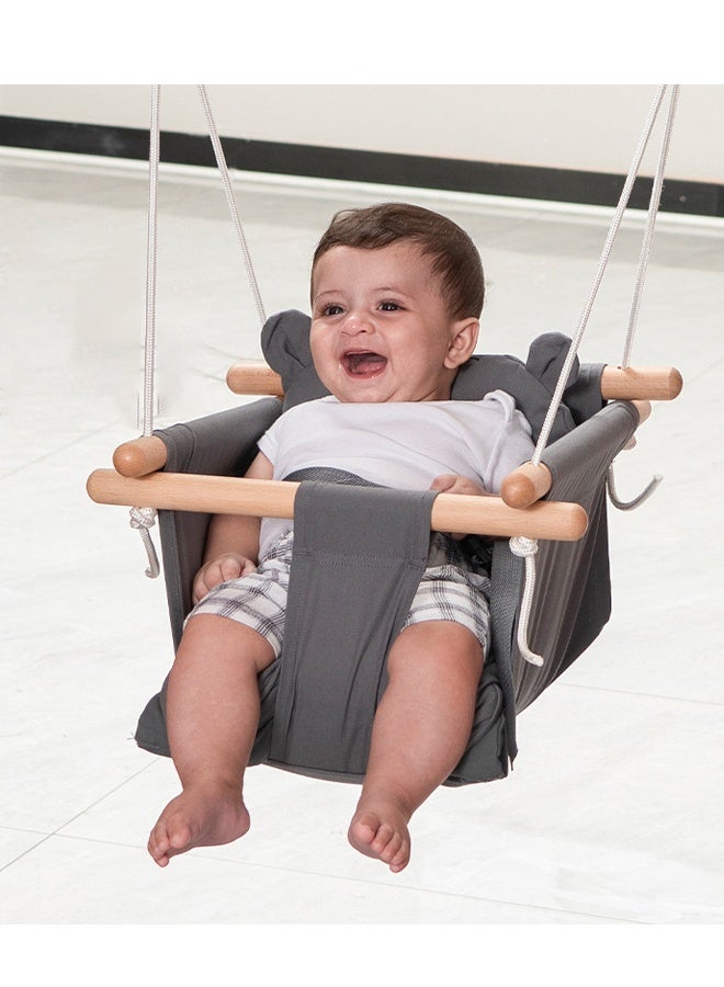 NIBEMINENT Secure Baby Swing Seat with Safety Belt - Baby Canvas and Wooden Swing Chair with Ear Décor Cushion - Hanging Indoor Swing for Infants & Baby Swing Outdoor - Tree Toddler Swing for Backyard Outside - Image 3